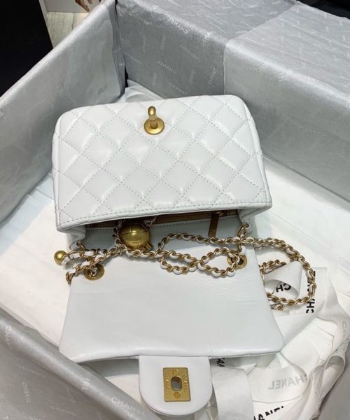 [REP 1:1] Chanel Mini Flap Bag With CC Ball On Strap White For Women, Women's Handbags, Shoulder And Crossbody Bags 6.7in/17cm AS1786