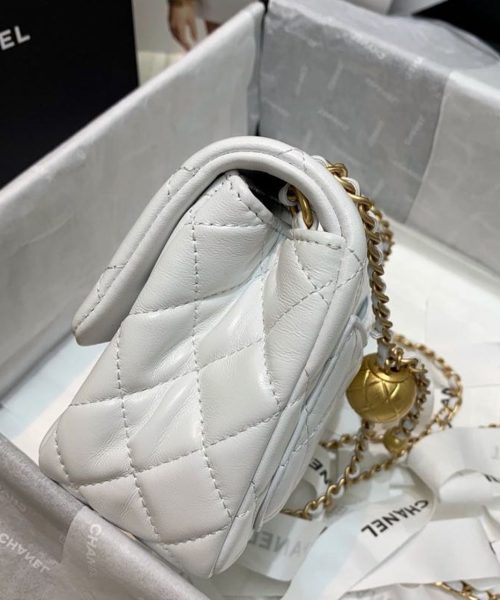 [REP 1:1] Chanel Mini Flap Bag With CC Ball On Strap White For Women, Women's Handbags, Shoulder And Crossbody Bags 6.7in/17cm AS1786