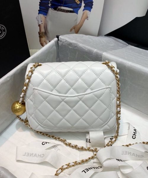 [REP 1:1] Chanel Mini Flap Bag With CC Ball On Strap White For Women, Women's Handbags, Shoulder And Crossbody Bags 6.7in/17cm AS1786