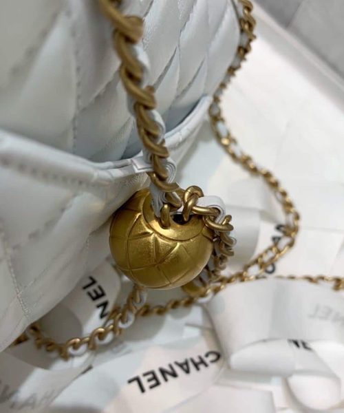 [REP 1:1] Chanel Mini Flap Bag With CC Ball On Strap White For Women, Women's Handbags, Shoulder And Crossbody Bags 6.7in/17cm AS1786