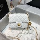 [REP 1:1] Chanel Mini Flap Bag With CC Ball On Strap White For Women, Women's Handbags, Shoulder And Crossbody Bags 6.7in/17cm AS1786