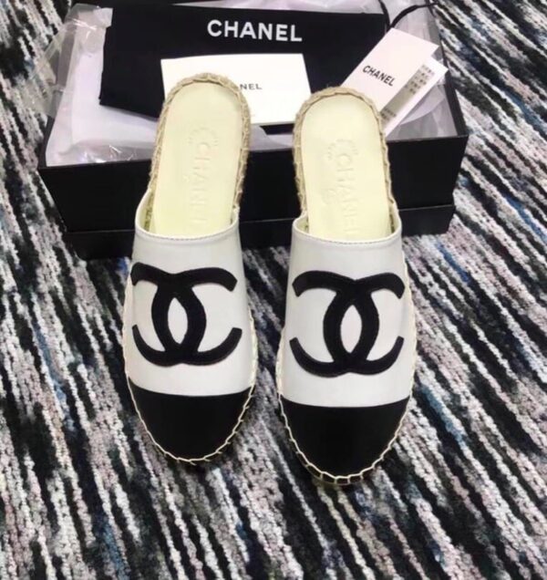 Chanel Mule Espadrille Slides White/Black For Women, Women's Shoes
