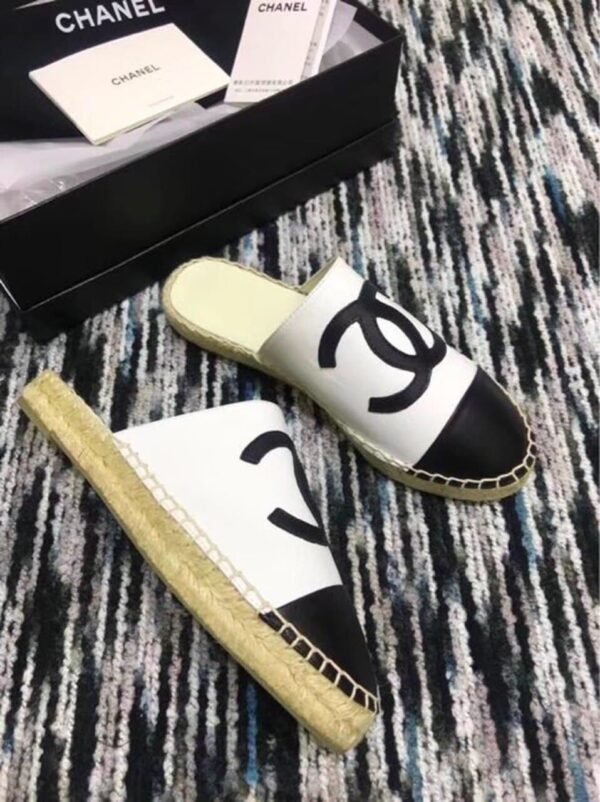Chanel Mule Espadrille Slides White/Black For Women, Women's Shoes