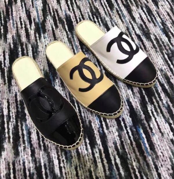 Chanel Mule Espadrille Slides White/Black For Women, Women's Shoes
