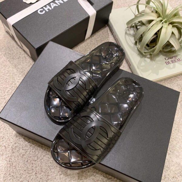 Chanel Mule Glossy Transparent CC Logo PVC Black For Women, Women's Shoes