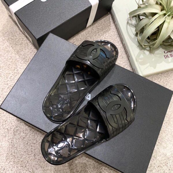 Chanel Mule Glossy Transparent CC Logo PVC Black For Women, Women's Shoes