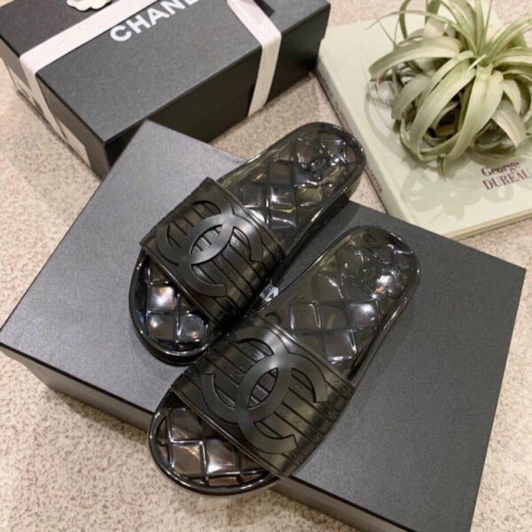 Chanel Mule Glossy Transparent CC Logo PVC Black For Women, Women's Shoes