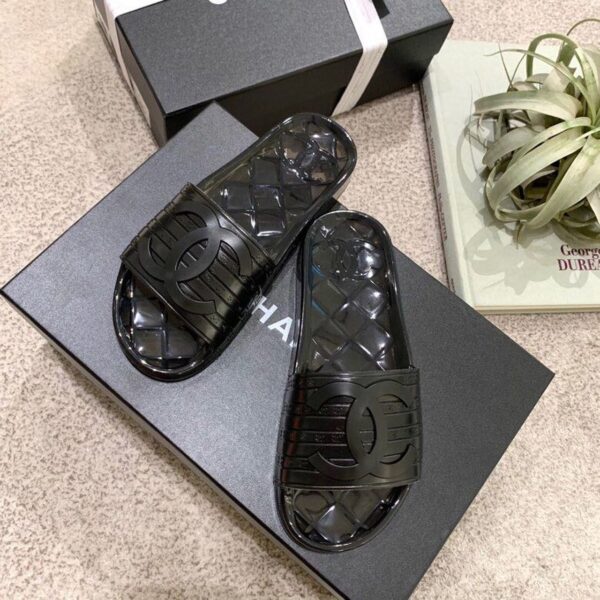 Chanel Mule Glossy Transparent CC Logo PVC Black For Women, Women's Shoes