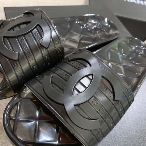 Chanel Mule Glossy Transparent CC Logo PVC Black For Women, Women's Shoes