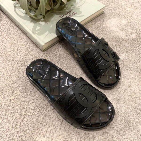 Chanel Mule Glossy Transparent CC Logo PVC Black For Women, Women's Shoes