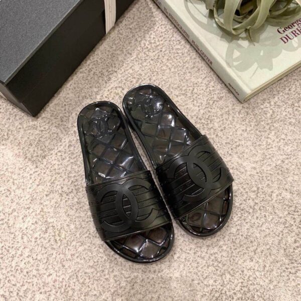 Chanel Mule Glossy Transparent CC Logo PVC Black For Women, Women's Shoes