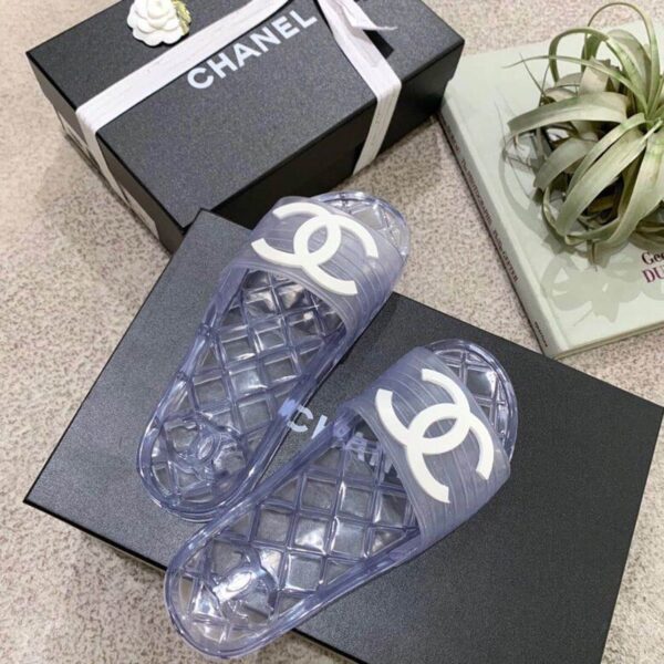 Chanel Mule Glossy Transparent CC Logo PVC Clear For Women, Women's Shoes