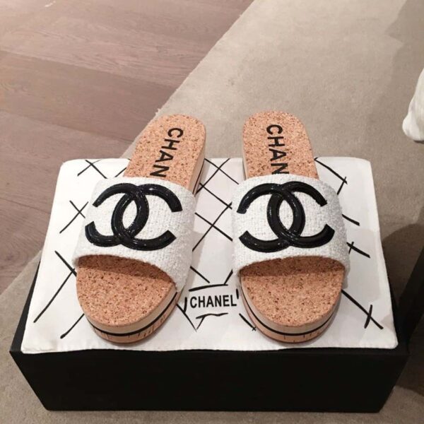 Chanel Mules White/Black For Women, Women's Shoes