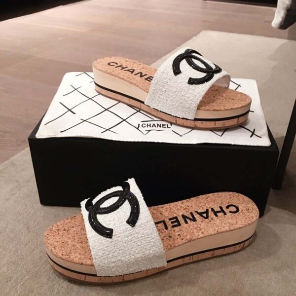 Chanel Mules White/Black For Women, Women's Shoes