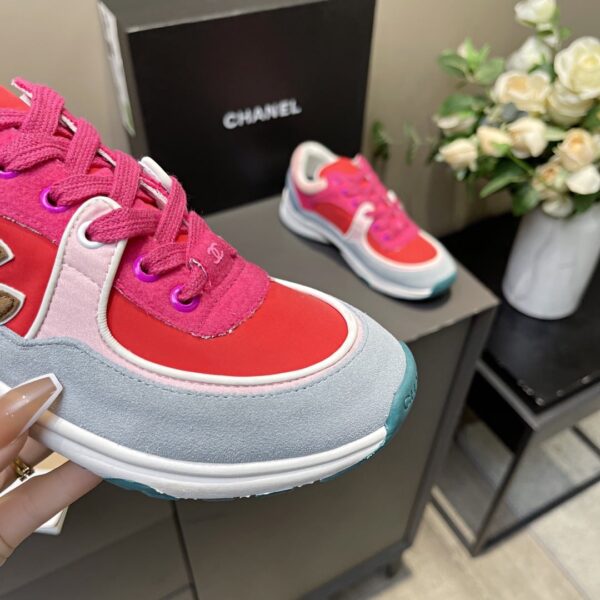 Chanel Nylon Trainer Sneakers Lambskin & Suede Leather Spring/Summer Collection Orange/Blue/Pink