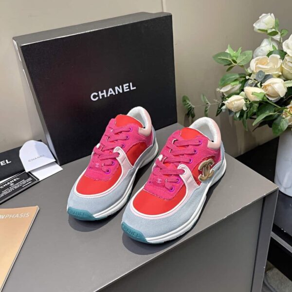 Chanel Nylon Trainer Sneakers Lambskin & Suede Leather Spring/Summer Collection Orange/Blue/Pink