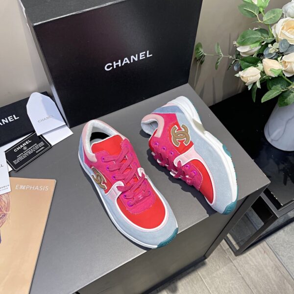 Chanel Nylon Trainer Sneakers Lambskin & Suede Leather Spring/Summer Collection Orange/Blue/Pink