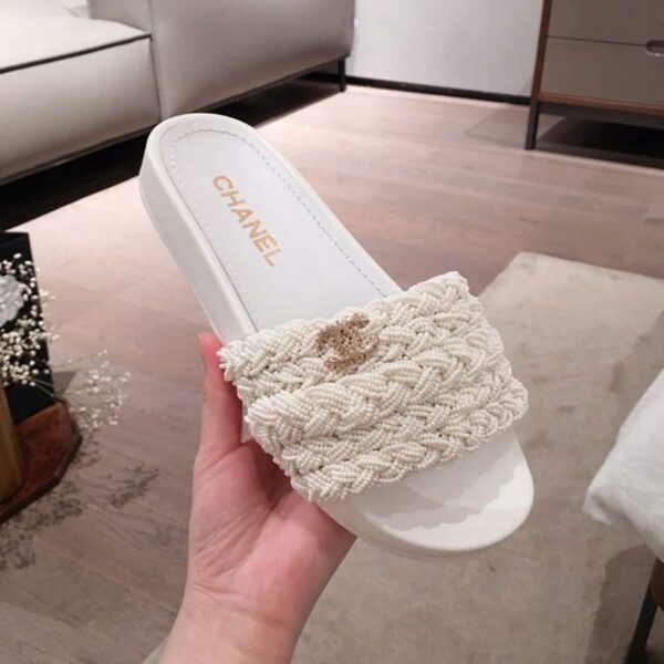 Chanel Pearl Beaded Embellished Sandals White For Women, Women's Shoes