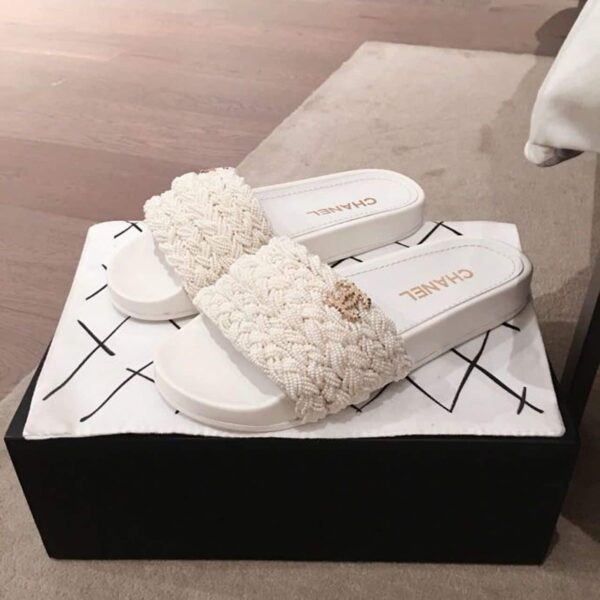 Chanel Pearl Beaded Embellished Sandals White For Women, Women's Shoes