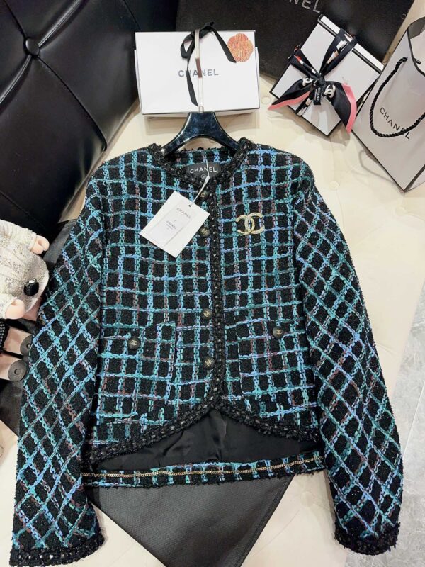Chanel Plaid Jacket Blue For Women