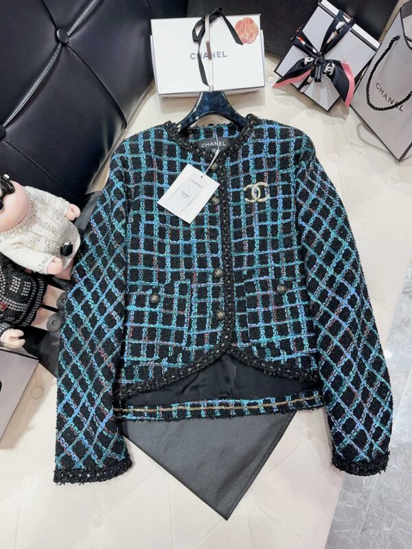 Chanel Plaid Jacket Blue For Women