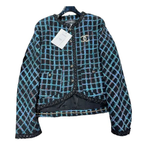 Chanel Plaid Jacket Blue For Women