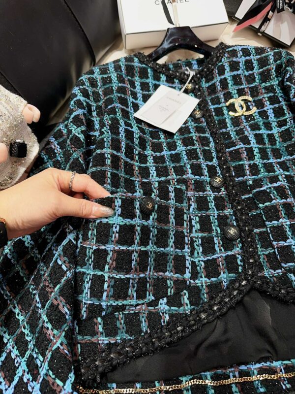 Chanel Plaid Jacket Blue For Women