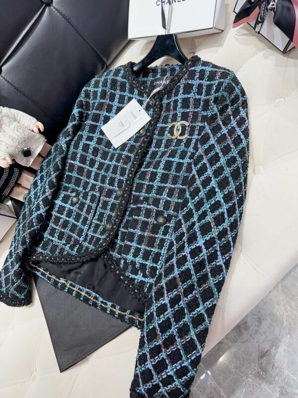 Chanel Plaid Jacket Blue For Women