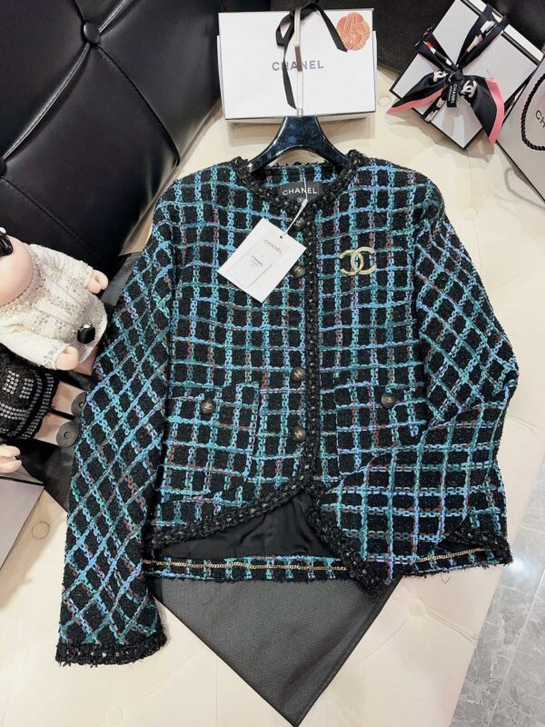 Chanel Plaid Jacket Blue For Women