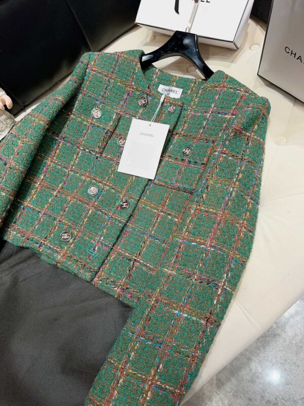 Chanel Plaid Tweed Jacket Green For Women