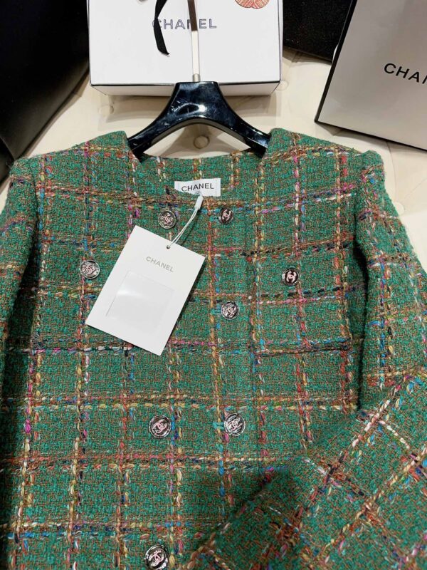Chanel Plaid Tweed Jacket Green For Women