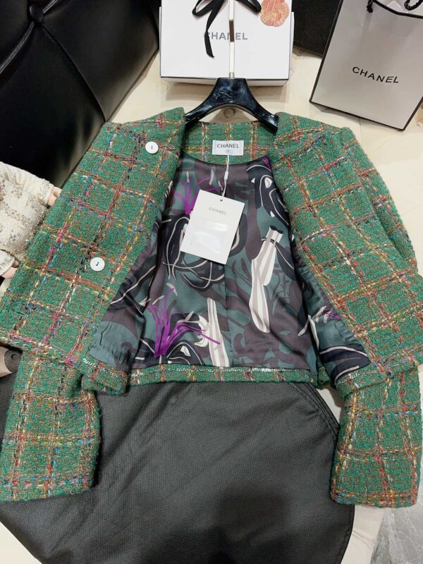 Chanel Plaid Tweed Jacket Green For Women