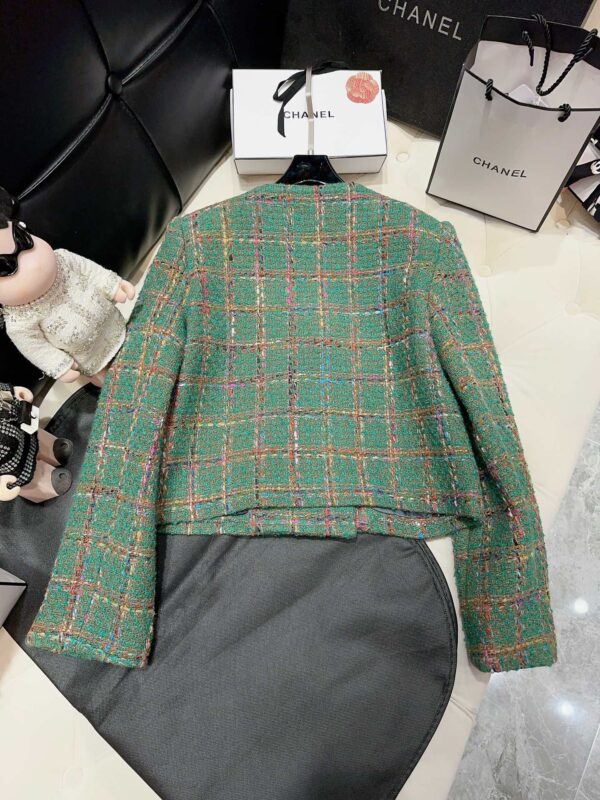 Chanel Plaid Tweed Jacket Green For Women
