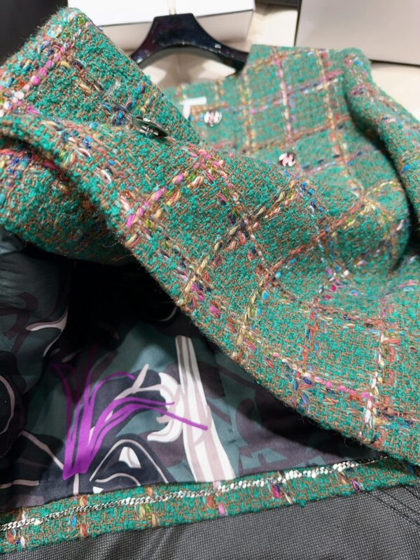 Chanel Plaid Tweed Jacket Green For Women