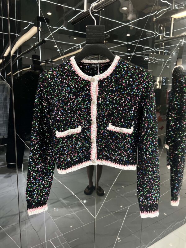 Chanel Polka Dots Tweed Jacket Black For Women