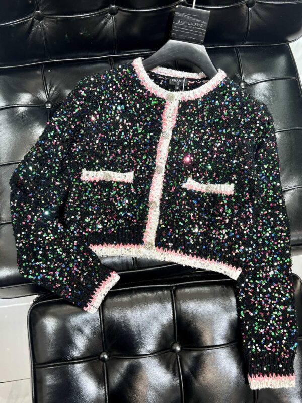 Chanel Polka Dots Tweed Jacket Black For Women