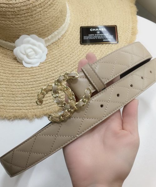 1:1 Replica Chanel Quilted Belt With Double C Buckle Beige with Gold mix Beige Hardware Women Belt