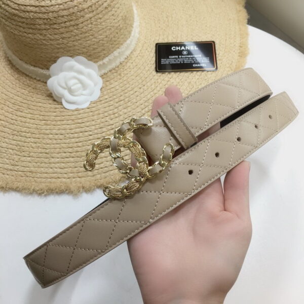 1:1 Replica Chanel Quilted Belt With Double C Buckle Beige with Gold mix Beige Hardware Women Belt