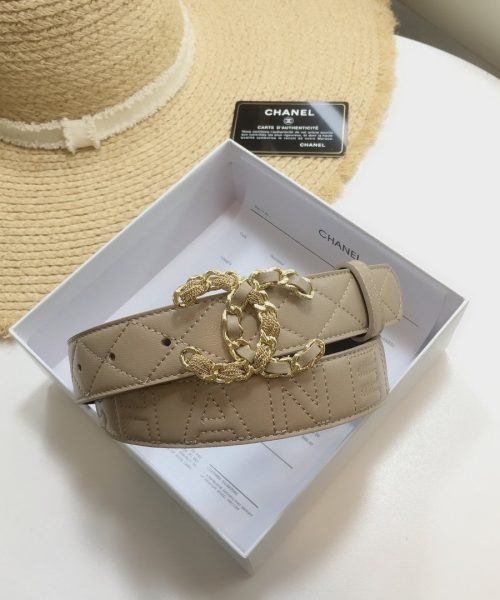 1:1 Replica Chanel Quilted Belt With Double C Buckle Beige with Gold mix Beige Hardware Women Belt