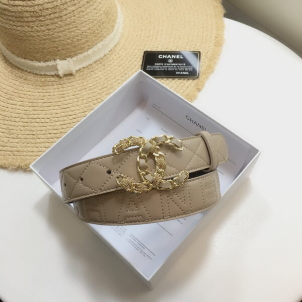 1:1 Replica Chanel Quilted Belt With Double C Buckle Beige with Gold mix Beige Hardware Women Belt
