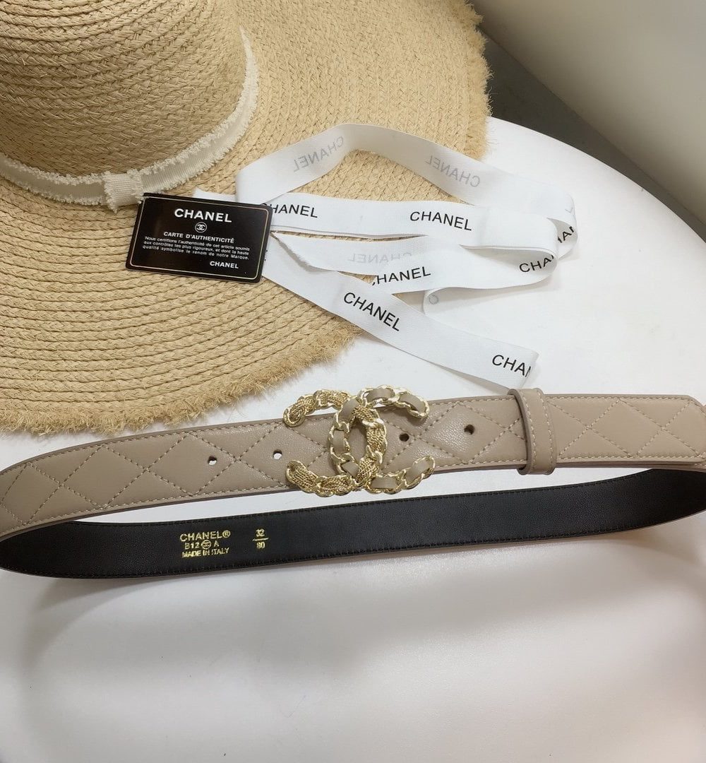 1:1 Replica Chanel Quilted Belt With Double C Buckle Beige with Gold mix Beige Hardware Women Belt