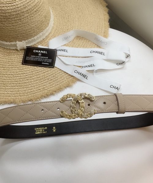 1:1 Replica Chanel Quilted Belt With Double C Buckle Beige with Gold mix Beige Hardware Women Belt