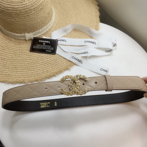 1:1 Replica Chanel Quilted Belt With Double C Buckle Beige with Gold mix Beige Hardware Women Belt