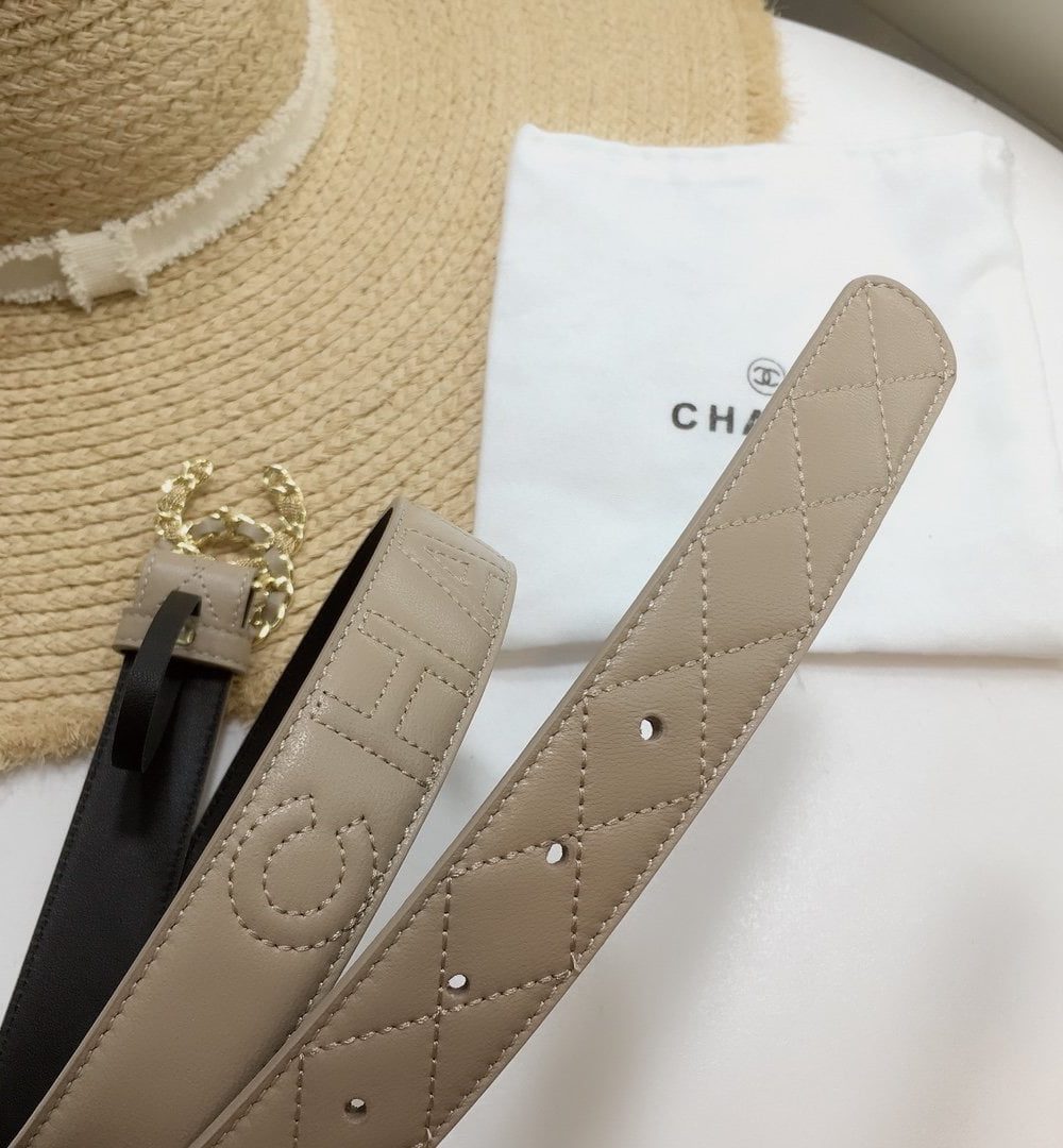 1:1 Replica Chanel Quilted Belt With Double C Buckle Beige with Gold mix Beige Hardware Women Belt