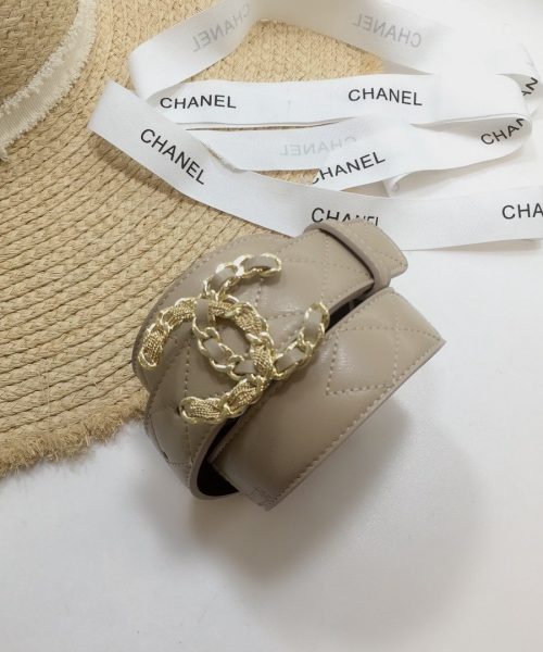 1:1 Replica Chanel Quilted Belt With Double C Buckle Beige with Gold mix Beige Hardware Women Belt