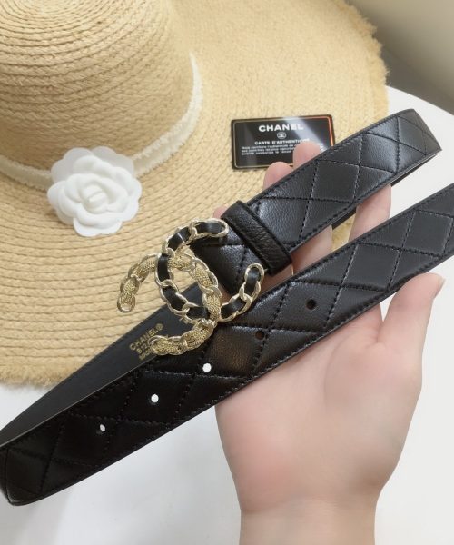 1:1 Replica Chanel Quilted Belt With Double C Buckle Black with Gold mix Black Hardware Women Belt