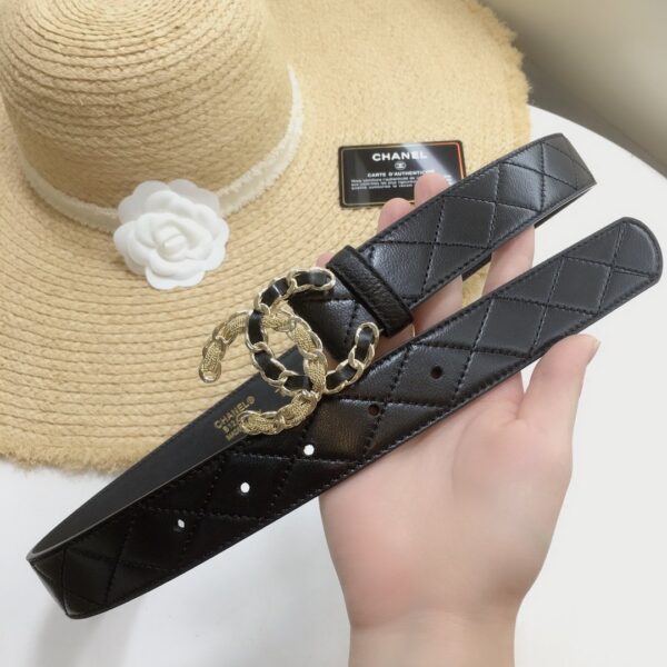 1:1 Replica Chanel Quilted Belt With Double C Buckle Black with Gold mix Black Hardware Women Belt