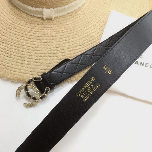 1:1 Replica Chanel Quilted Belt With Double C Buckle Black with Gold mix Black Hardware Women Belt