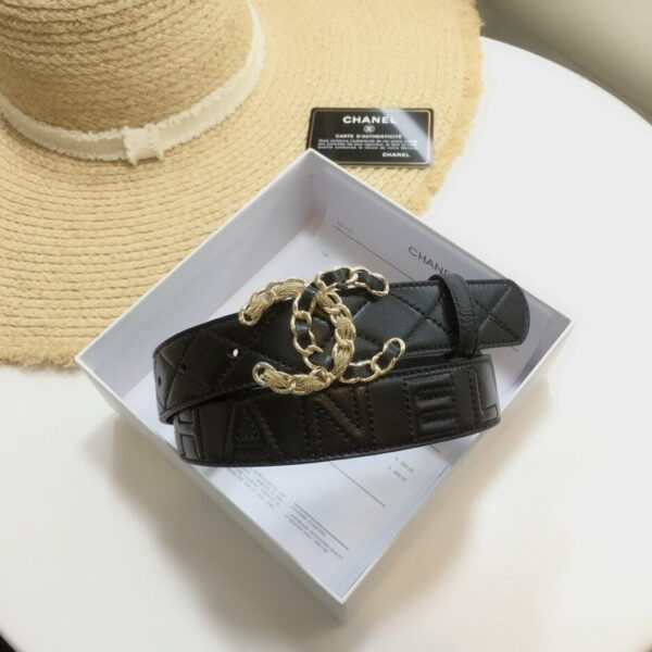 1:1 Replica Chanel Quilted Belt With Double C Buckle Black with Gold mix Black Hardware Women Belt