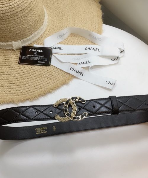 1:1 Replica Chanel Quilted Belt With Double C Buckle Black with Gold mix Black Hardware Women Belt